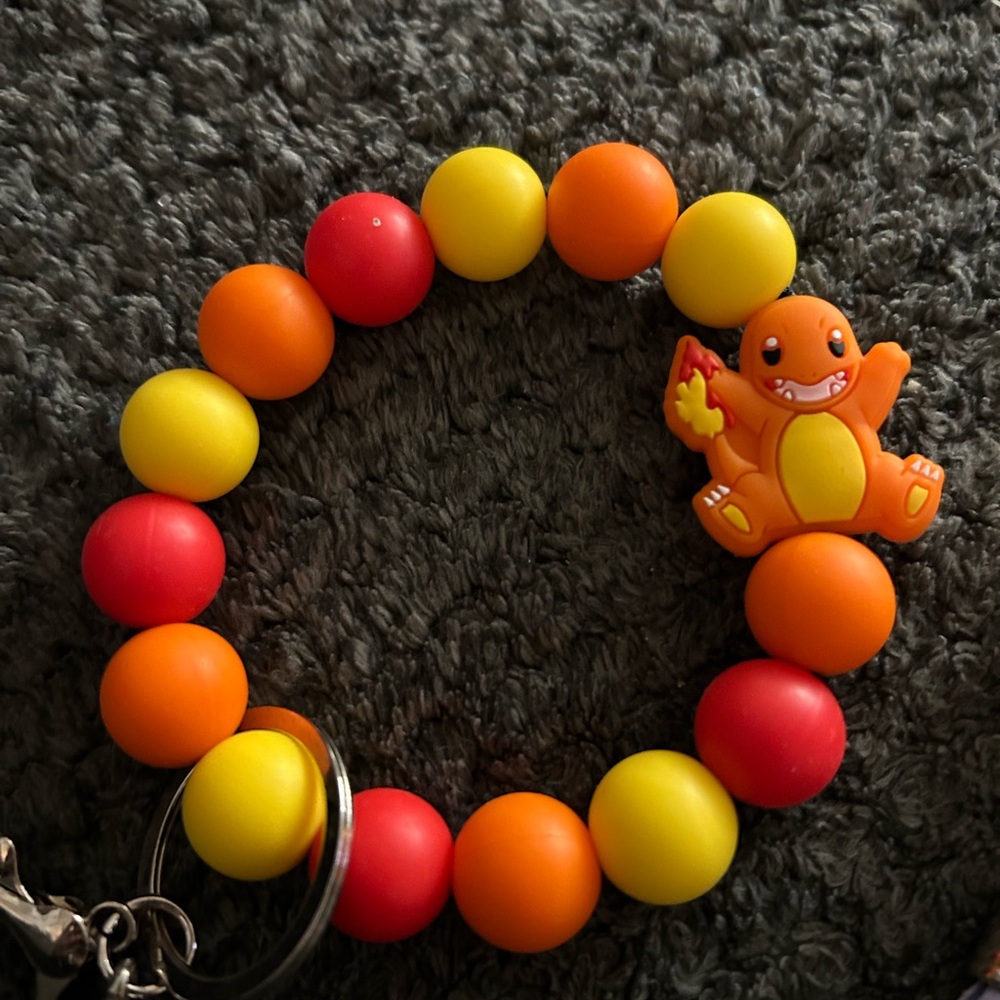 Hand Crafted Yellow Orange Red Charm Beaded Key Ring